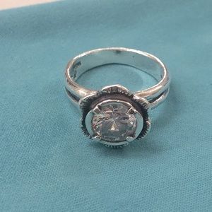 925 High Quality Simulated Diamond Rose ring, Sz 8